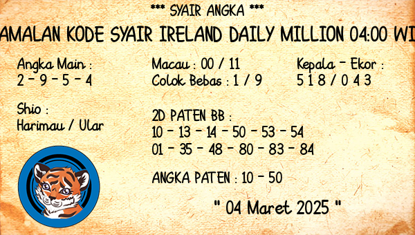 Prediksi Ireland Daily Million 04:00 WIB