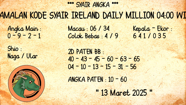 Prediksi Ireland Daily Million 04:00 WIB