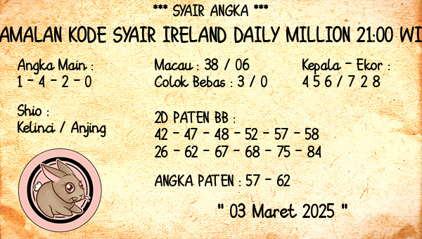 Prediksi Ireland Daily Million 21:00 WIB