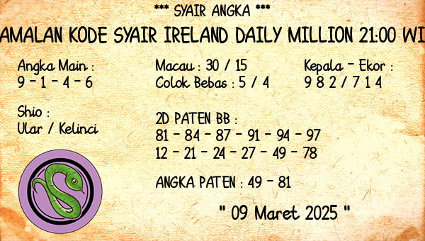 Prediksi Ireland Daily Million 21:00 WIB