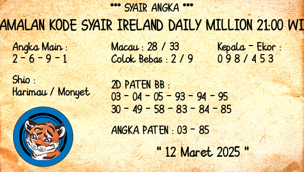 Prediksi Ireland Daily Million 21:00 WIB