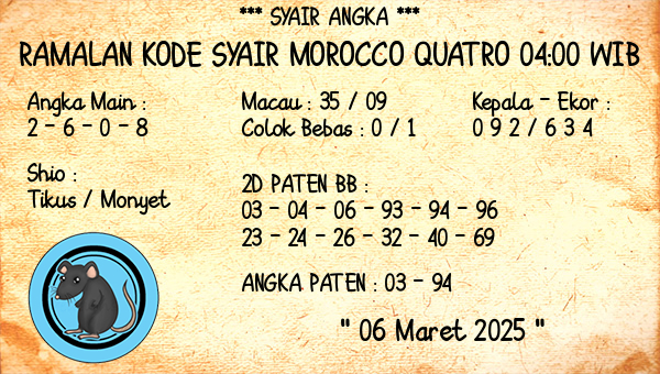 Prediksi Morocco Quatro 04:00 WIB