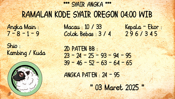 Prediksi Oregon 04:00 WIB