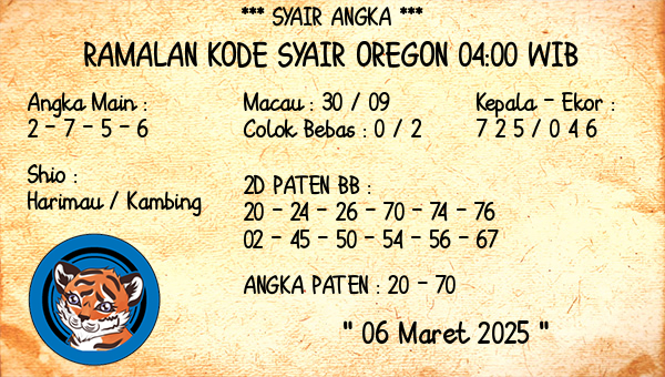 Prediksi Oregon 04:00 WIB